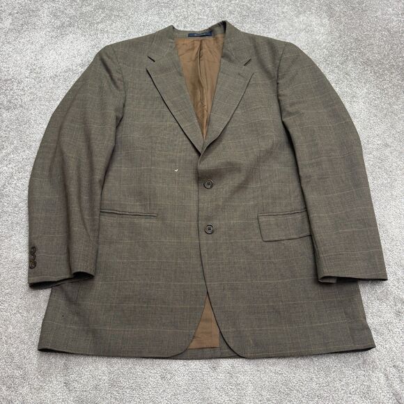 Chaps By Ralph Lauren Vintage Wool Suit Blazer Jacket Mens 47CT Brown Plaid Work - Picture 1 of 16